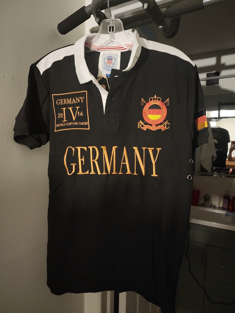 American Ranger Germany Crest Black Polo Shirt with Contrast White Collar